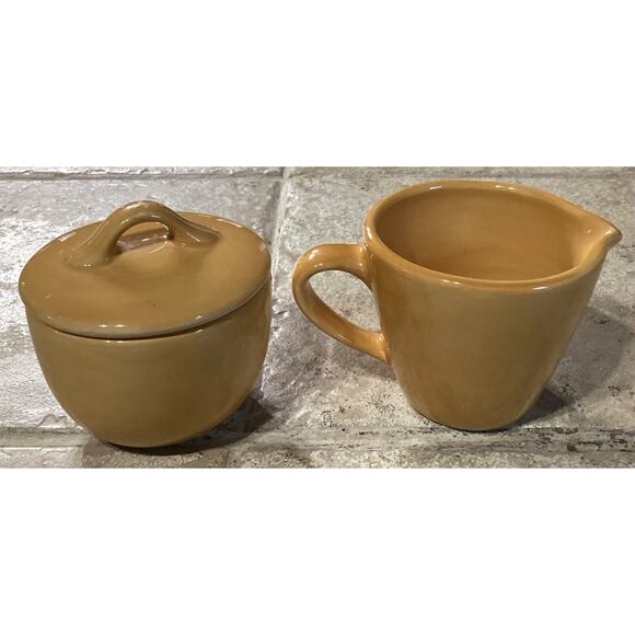 Pottery Barn Sausalito Amber Creamer & Sugar Bowl With Lid ~ No Spoon - Picture 6 of 9